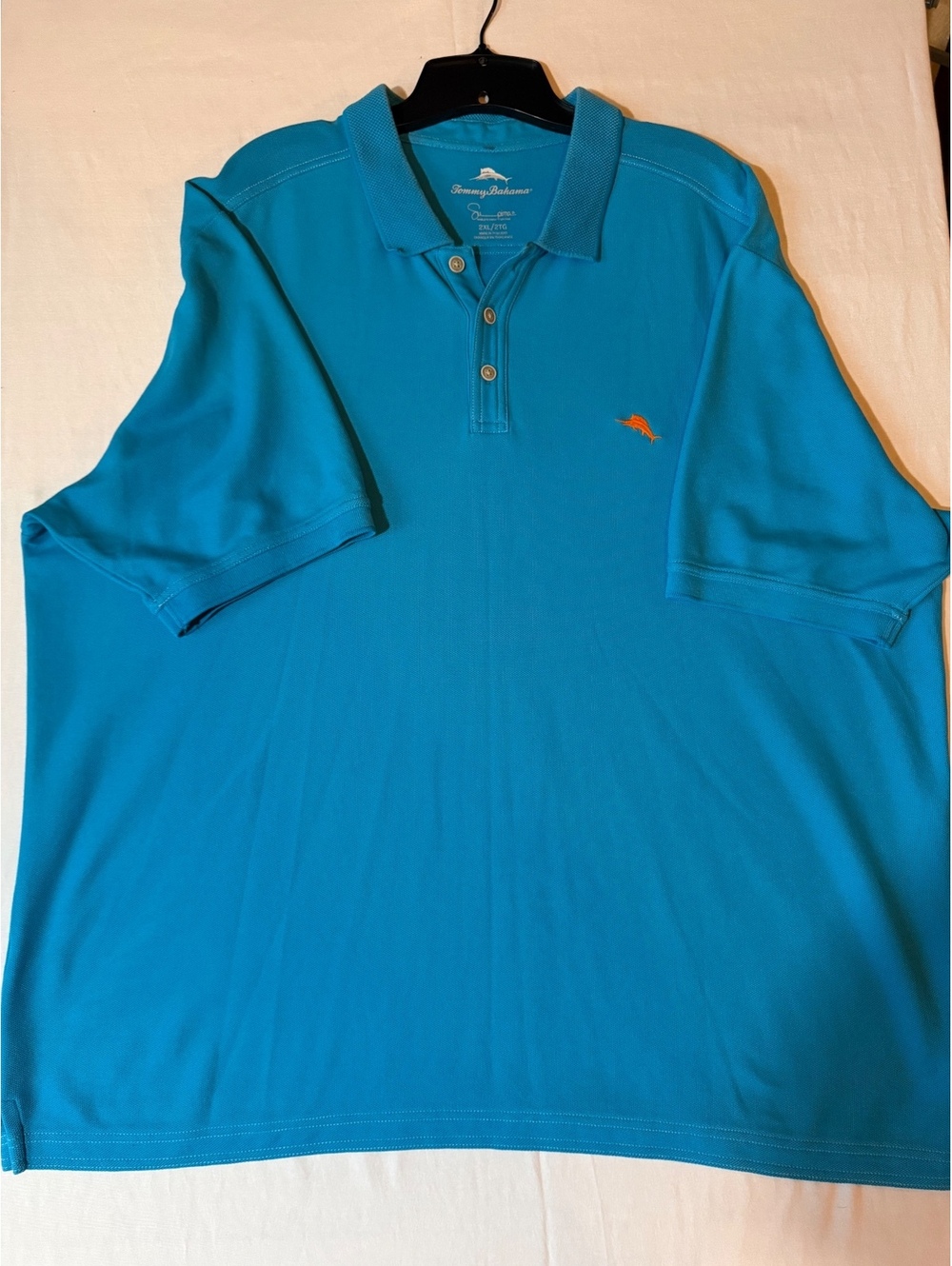 Tommy Bahama Men's 2XL Blue Polo Shirt with Orange Marlin Logo